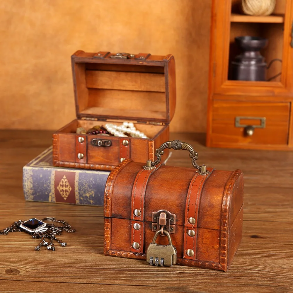 Caja de almacenamiento de madera con bloqueo de contraseña, caja de baratijas de estilo Retro con desbloqueo de llaves, cofre del Tesoro duradero para colección de joyería artística
