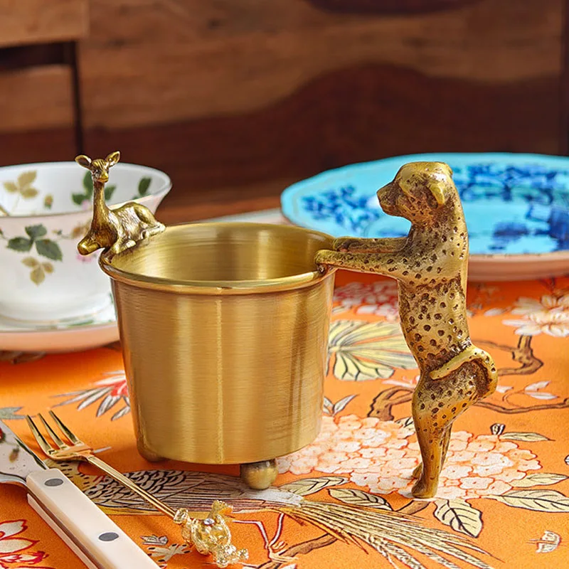 Nordic Vintage Brass Leopard Storage Bucket Ornaments Dining Table Kitchen Bedroom Storage Jar Fruit Storage Bucket Decoration