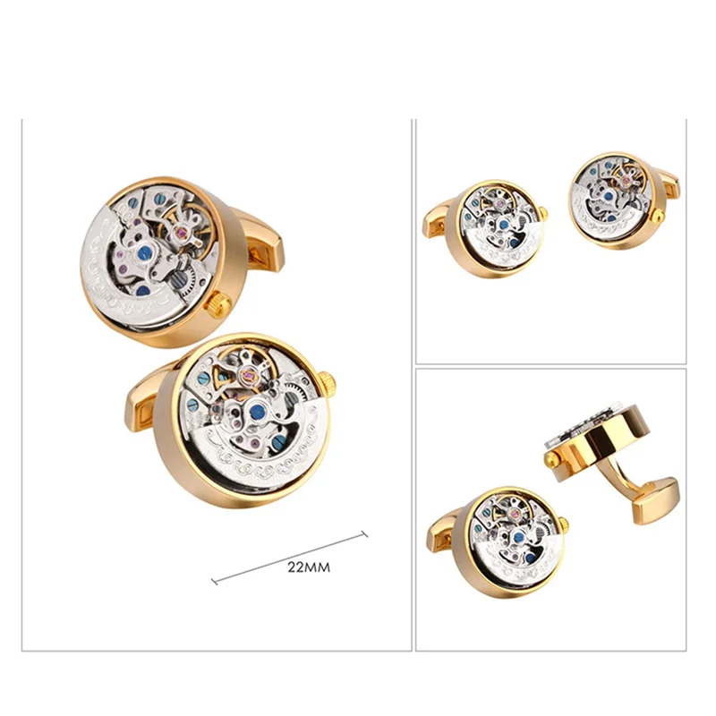 Movement Cufflinks Gear Precision Carving Fully Automatic Mechanical French Shirt Cufflinks Men's Sleeve Nails, C