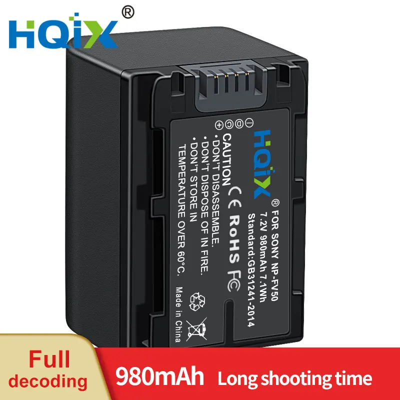 

HQIX for Sony HDR-CX150 CX180E CX210E CX270E CX280E CX290E CX330 CX350E CX360E CX370 CX380E Camera NP-FV50 Charger Battery