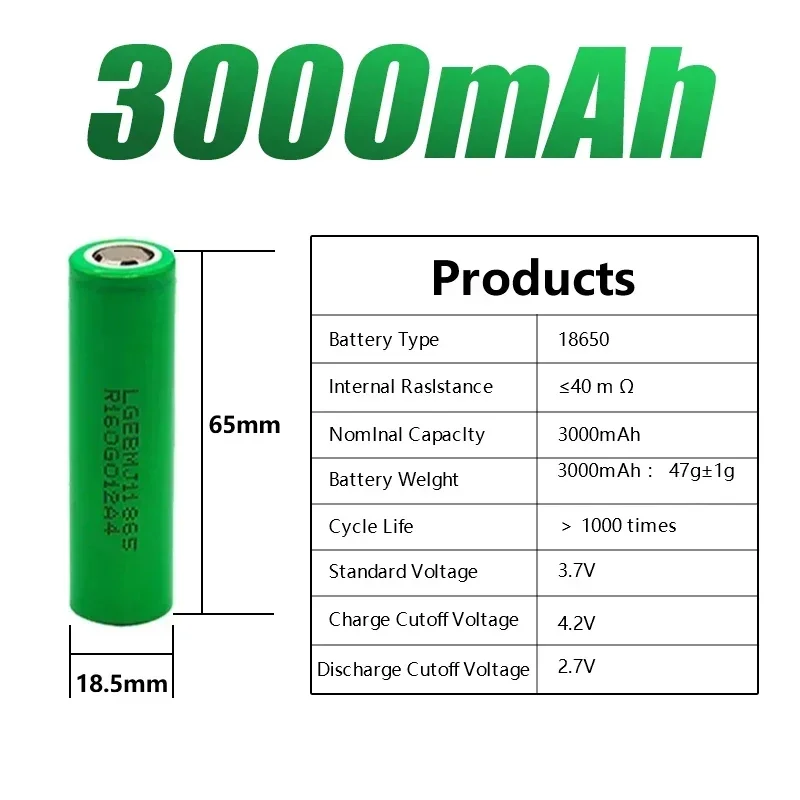 100% Safe and Durable, Real Capacity 3.7V 18650 3000 mAh Llithium-Ion NCR18650GA Rechargeable Multifunctional Battery+Charger