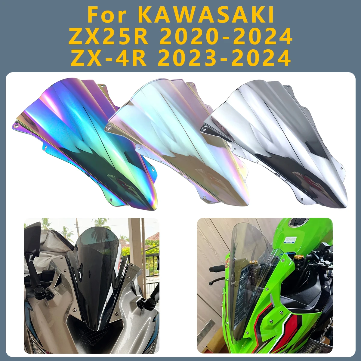 

Motorcycle Windshield Wind Screen Deflector Protector WindScreen For KAWASAKI ZX25R 2020-2024 ZX-25R ZX4R 2023-2024 4R 4RR ZX-4R