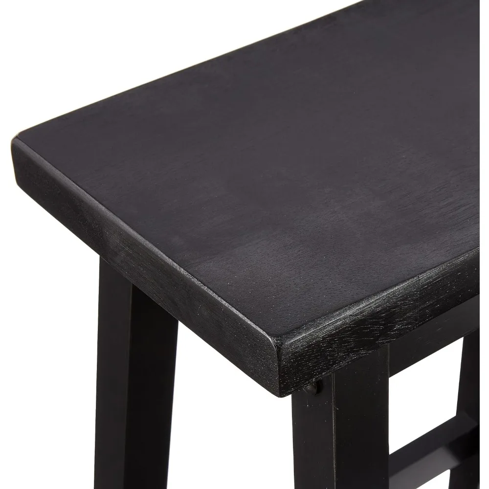 เบาะรองนั่งไม้แข็งแบบตั้งบนเคาน์เตอร์สำหรับห้องครัว-เก้าอี้สูง24นิ้วสีดำ-ชุดละ2ชิ้น