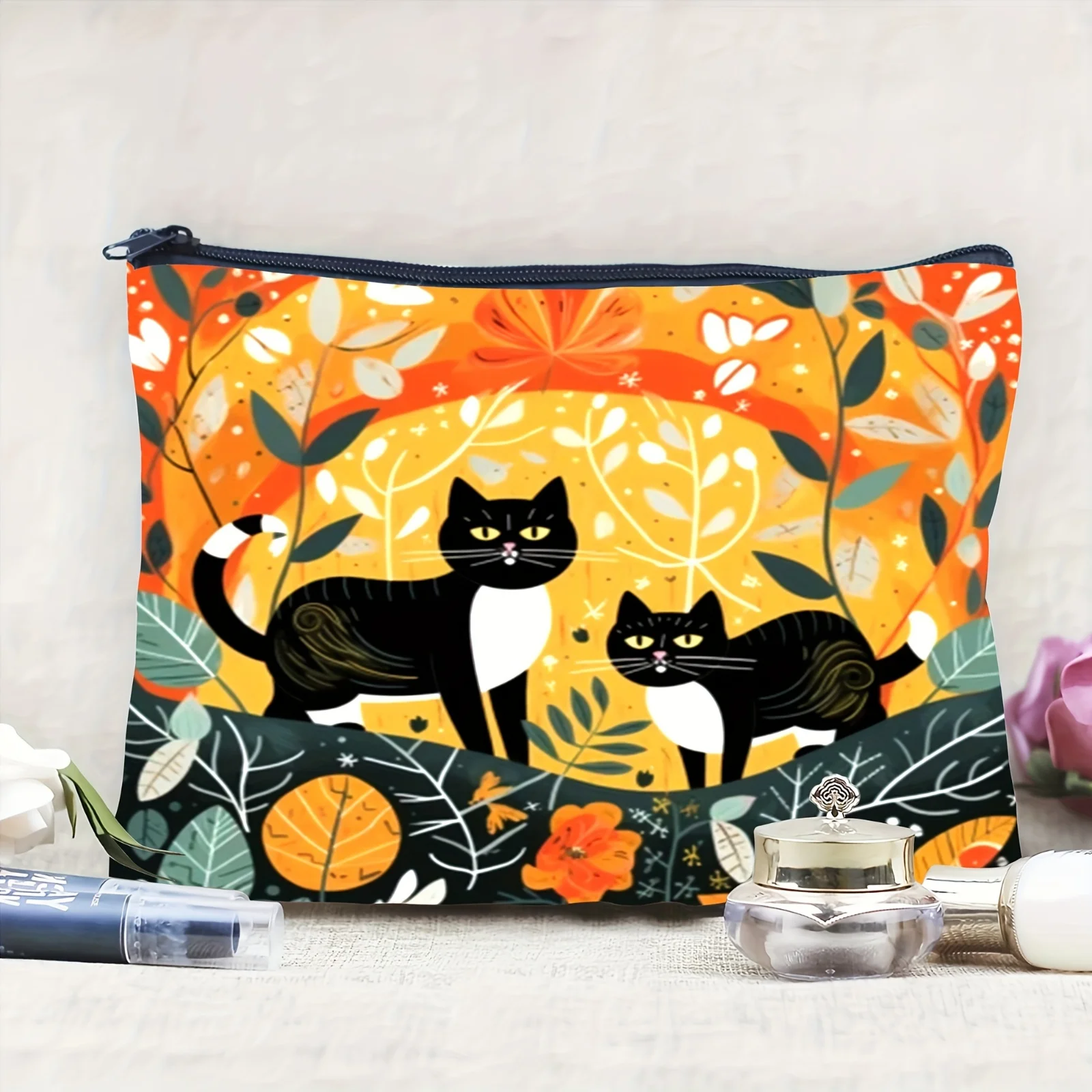 1pc Cat Print Cosmetic Bag - Unisex-Adult Travel Pouch for Makeup, and Coins,Ideal for On-The-Go Accessory Management