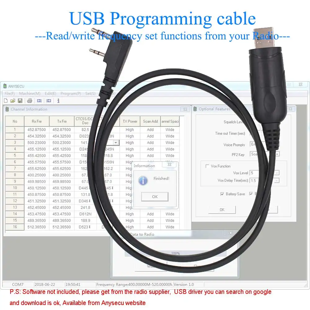 BAOFENG Programming Cable For UV-5R UV-82 BF-888S BF-UVB2 Plus etc Handheld Radio with K1 Plug USB-K1