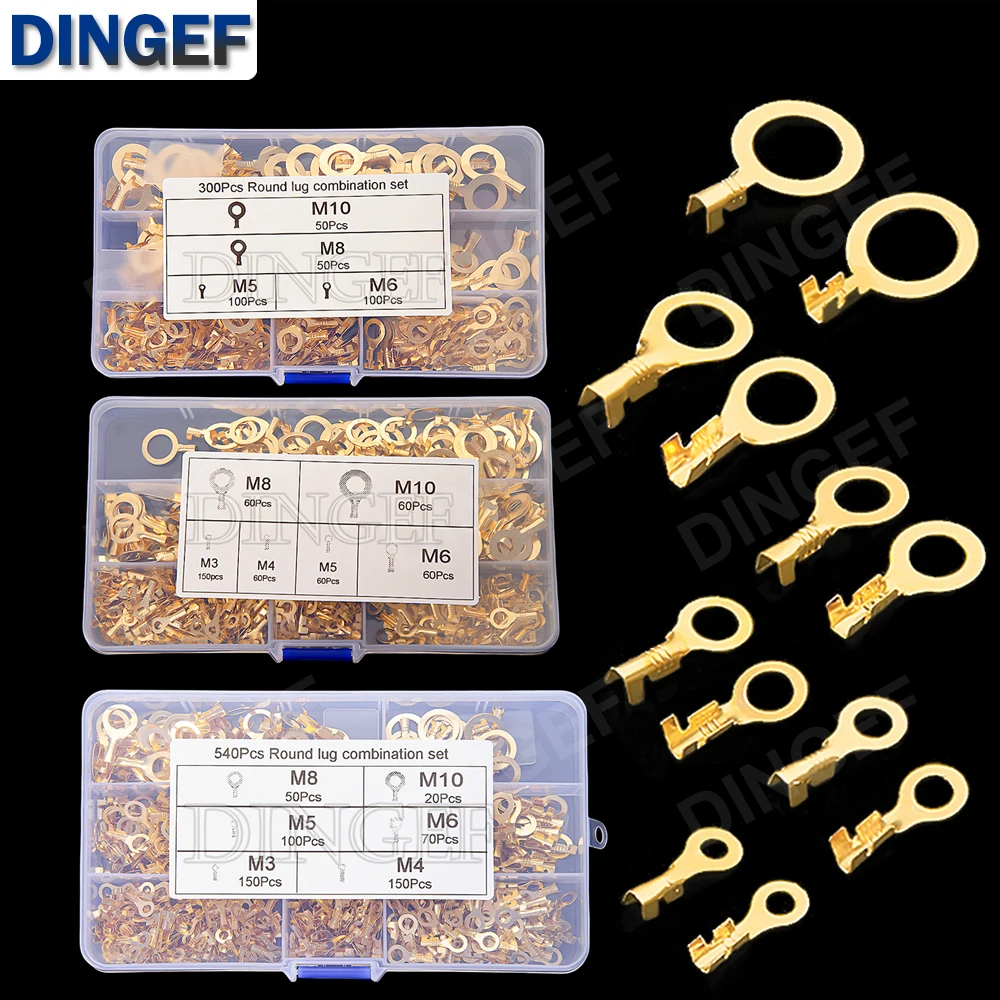 150~540PCS M3/M4/M5/M6/M8/M10 Ring Lugs Eyes Copper Crimp Terminals Cable lug Wire Connection Non Insulated Assortment Kit