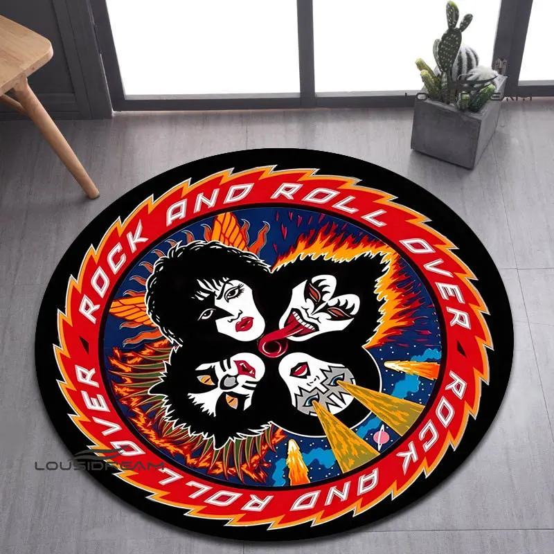 kiss band print round carpet children play carpet living room bedroom beautiful carpet non-slip doormat photography props gift