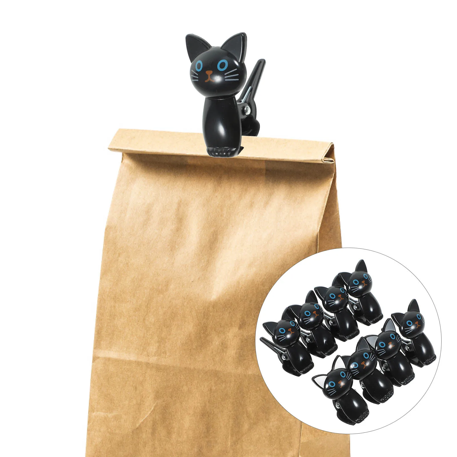 

8pcs Gray 3 White 3 Cat Shaped Clips Cute Office Supplies Multipurpose Sealing Food Bag Socks Receipts Reusable Plastic Safe