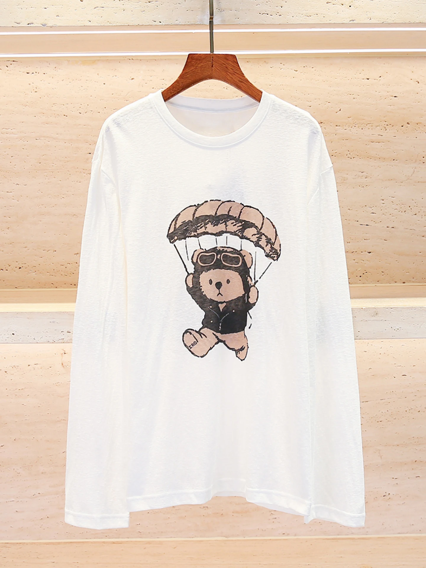 

Casual Bear Print T-Shirt Women's Premium Spring Summer New Style Loose Fit Long Sleeve round Neck Breathable Comfortable Top