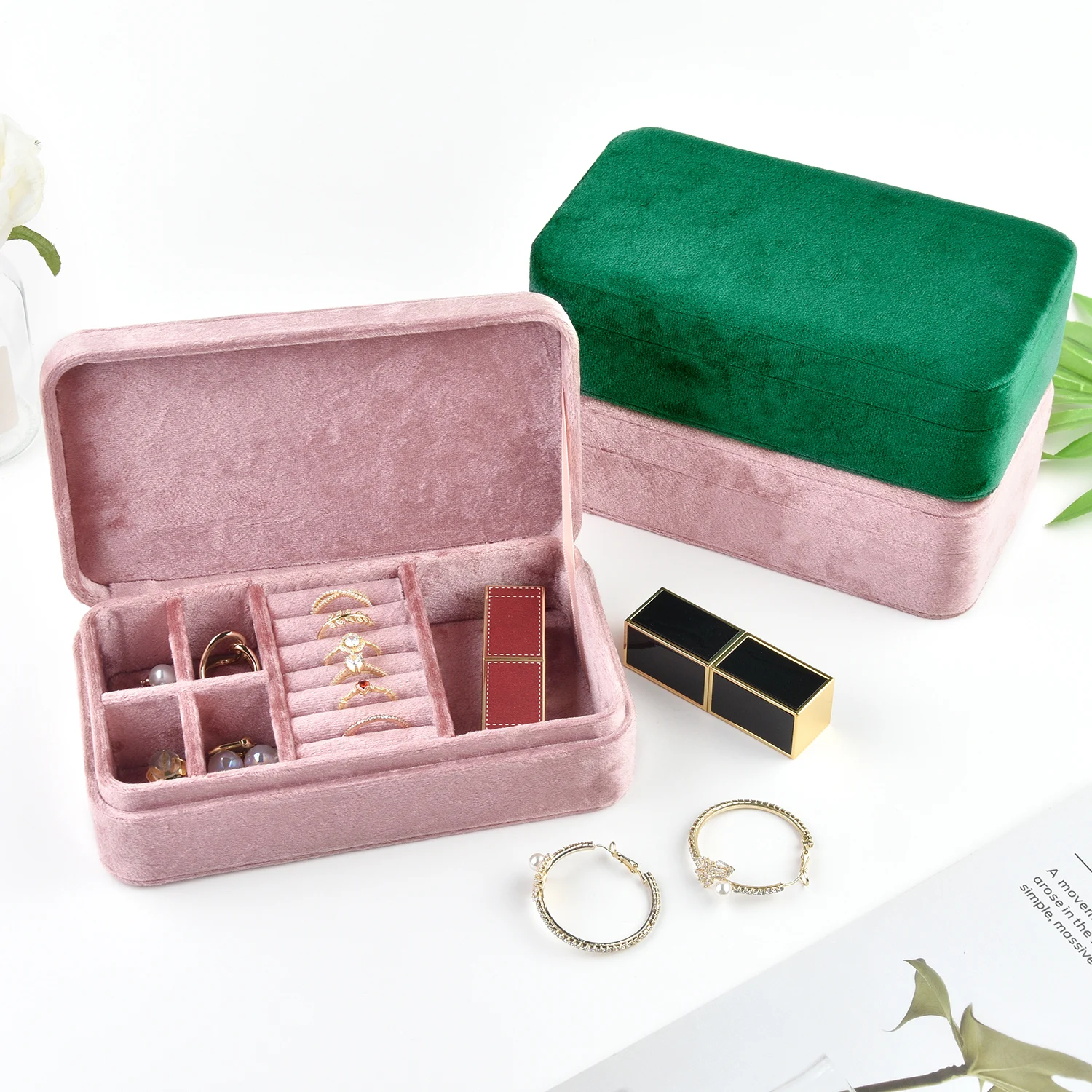 TAIMY Plush Velvet Jewelry Box Flap Ring Bracelet Necklace Case Support Free Custom Logo Jeweler Retail Store Packging Box