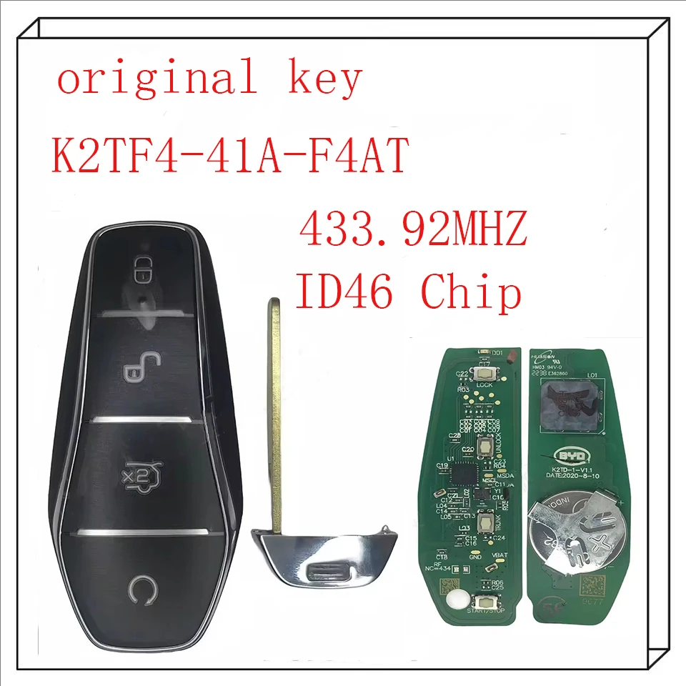 

K2TF4-41A-F4AT Original 4 Buttons 433.92MHZ For BYD Qin PLUS DM-i Qin PLUS EV Yuan SON Car Keyless Samrt Remote Key ID46 Chip