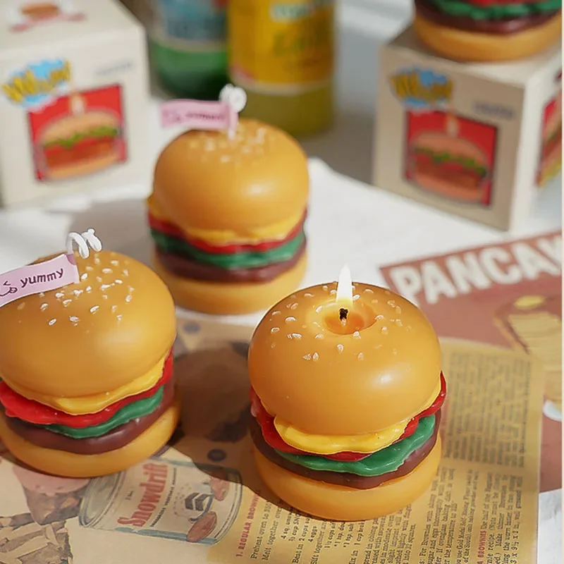 

DIY Artificial Hamburger Shaped Scented Candles Aromatherapy Candle Creative Birthday Gift Aromatic Wax Home Party Ornaments