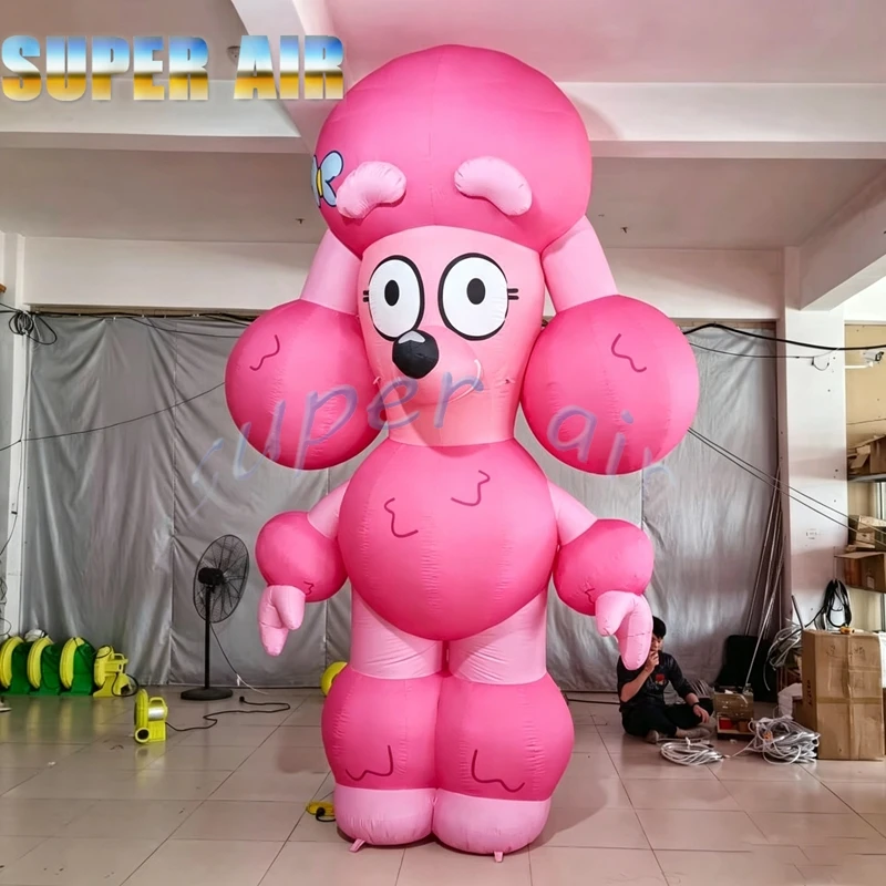 Giant Inflatable Pink Poodle Cartoon Mascot for Shopping Mall Decor, Festival Event, Outdoor Photo Booth Advertising