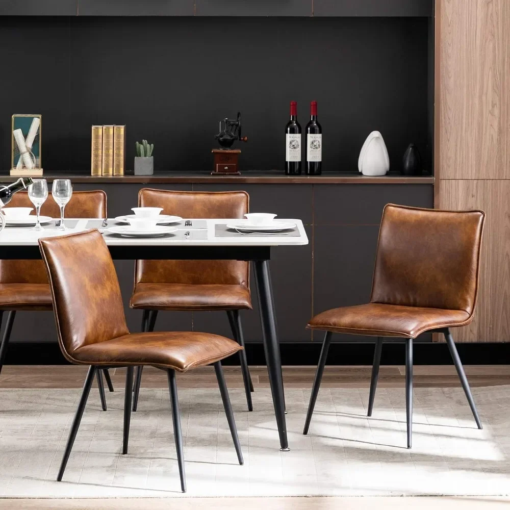

Kitchen Chairs Set of 4 Side Chair for Dining Room Living Room Yellowish-Brown PU Leather