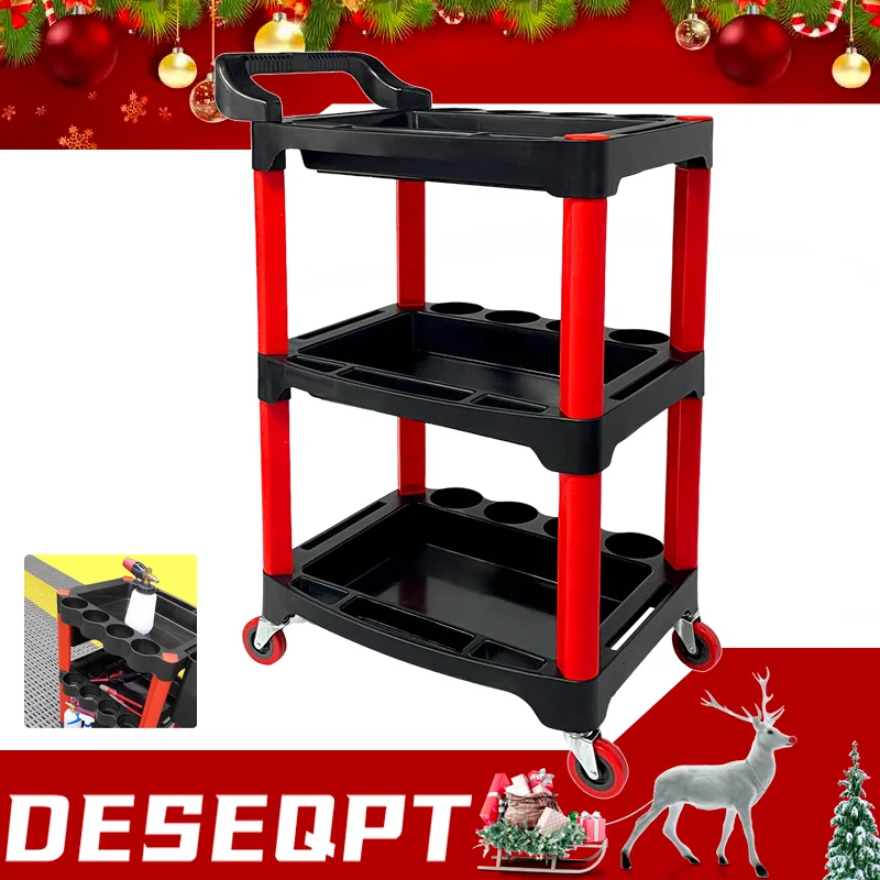Car Repair and Car Wash Tool Storage Trolley Wheeled Beauty Tool Trolley 3-layer Multifunctional Mechanical Workshop Trolley