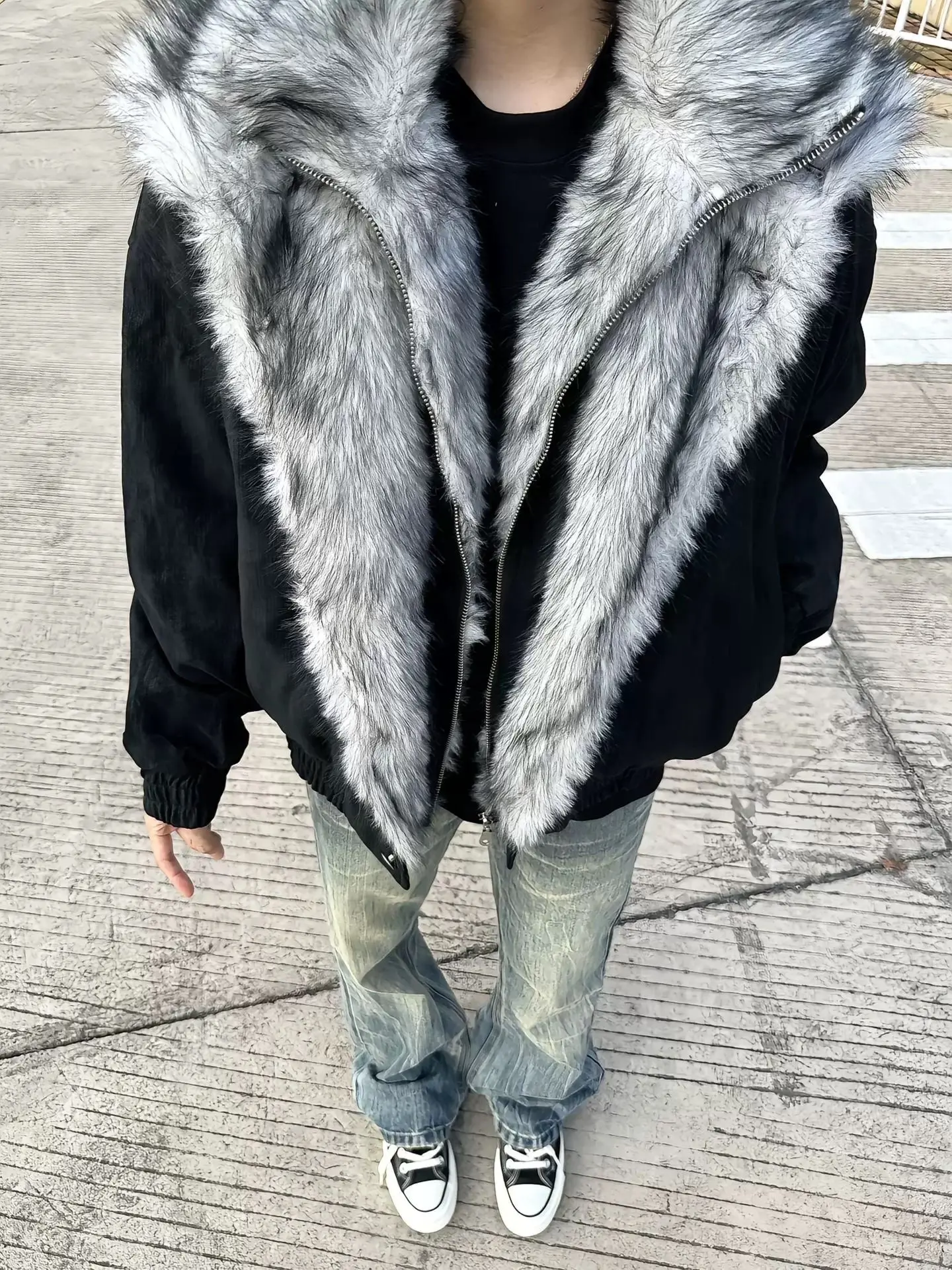 

Trendy Double Layer Plush Stand Collar Men's Jacket Cotton Coat Winter Warm Thickened Long Sleeve Zipper Closure Color