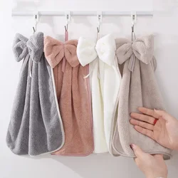 kitchen towel Bowknot Coral Velvet Hand Towel Soft Wipe Dishcloths Hanging Absorbent Cloth Kitchen Tools Bathroom Accessories