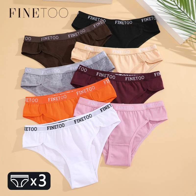 FINETOO 3Pcs Cotton Stretch Underwear for Women Sexy Letter Waist Panties Female Breathable Comfort Briefs Sports Soft Lingerie