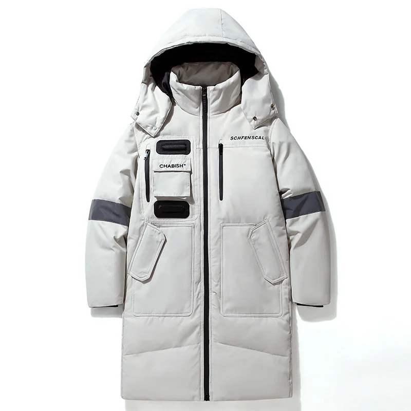 Winter Men's Hooded Long Down Jacket Windproof Parka with Pockets Loose Warm Overcoats Male