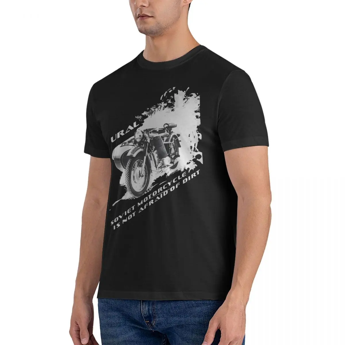 Motorcycle With Sidecar Is Not Afraid Of Dirt Men T Shirt Ural Vintage Tees Short Sleeve O Neck T-Shirts Cotton Gift Clothing