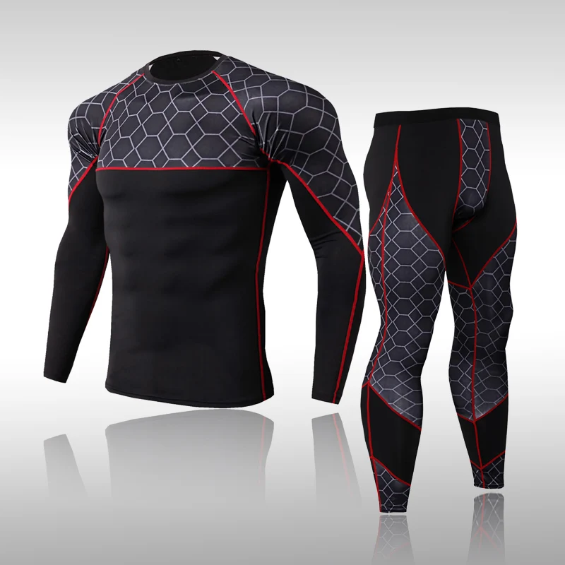 Conjuntos de roupa interior térmica de esqui masculino esportes secagem rápida funcional compressão treino de fitness camisas apertadas compressão