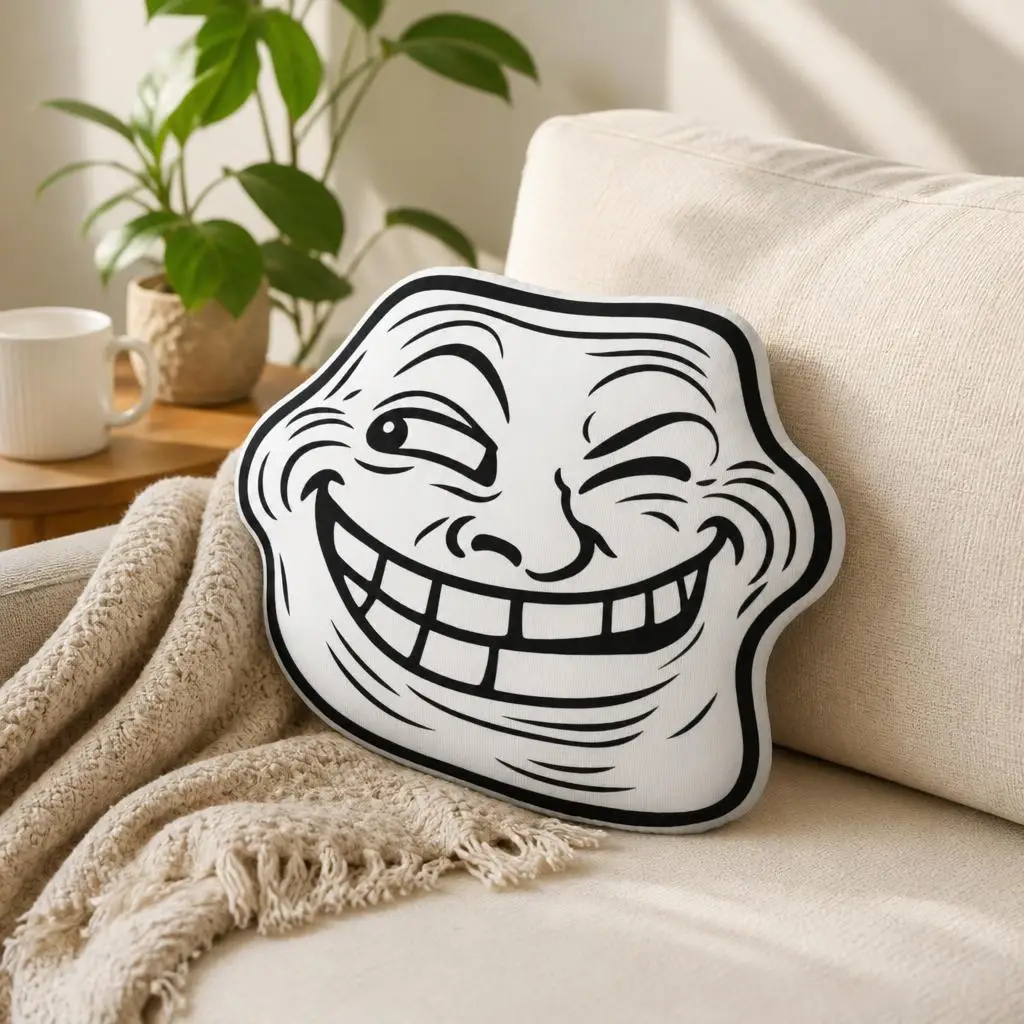 Troll Face Meme Shaped Pillow Funny Grin Cushion Irregular Stuffed Throw Pillow Internet Humor Home Decor Sofa Couch Gift