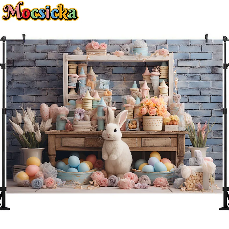 Spring Easter Photography Background Cute Rabbit Eggs Flowers Kids Birthday Cake Smash Portrait Decor Backdrop Photo Studio