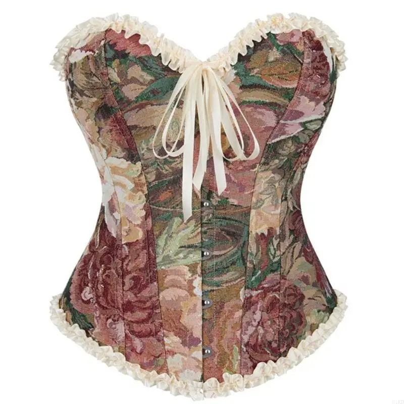 

31KD Elegant Corset Vest Bustier Women Oil Painting Flower Waist Trainer Cosplay Costume Adjustable Camisole Cincher