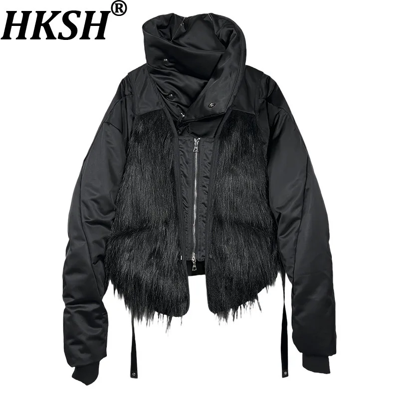 HKSH Autumn Winter New Man Waste Land Zipper Deconstructed Dark Style Oversized Fur Layered Thick Punk Trend Down Jacket HK14153