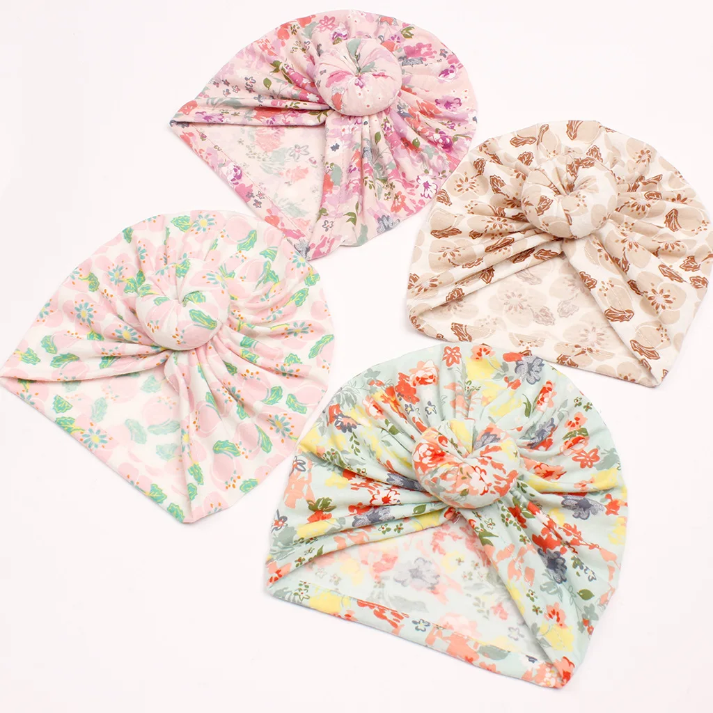 Newborn Turban Floral Hat Baby Girl Donut Cap Infant Beanie Girls Soft Cute Toddler Headwraps Kids Knot Hat Hair Accessories