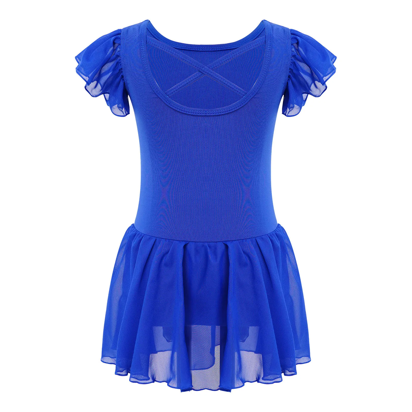 

Child Skirted Dance Leotard Dress Kids Ballerina Practice Clothes Dance Girls Ruffle Sleeves Girls Cross Back Ballet Dress