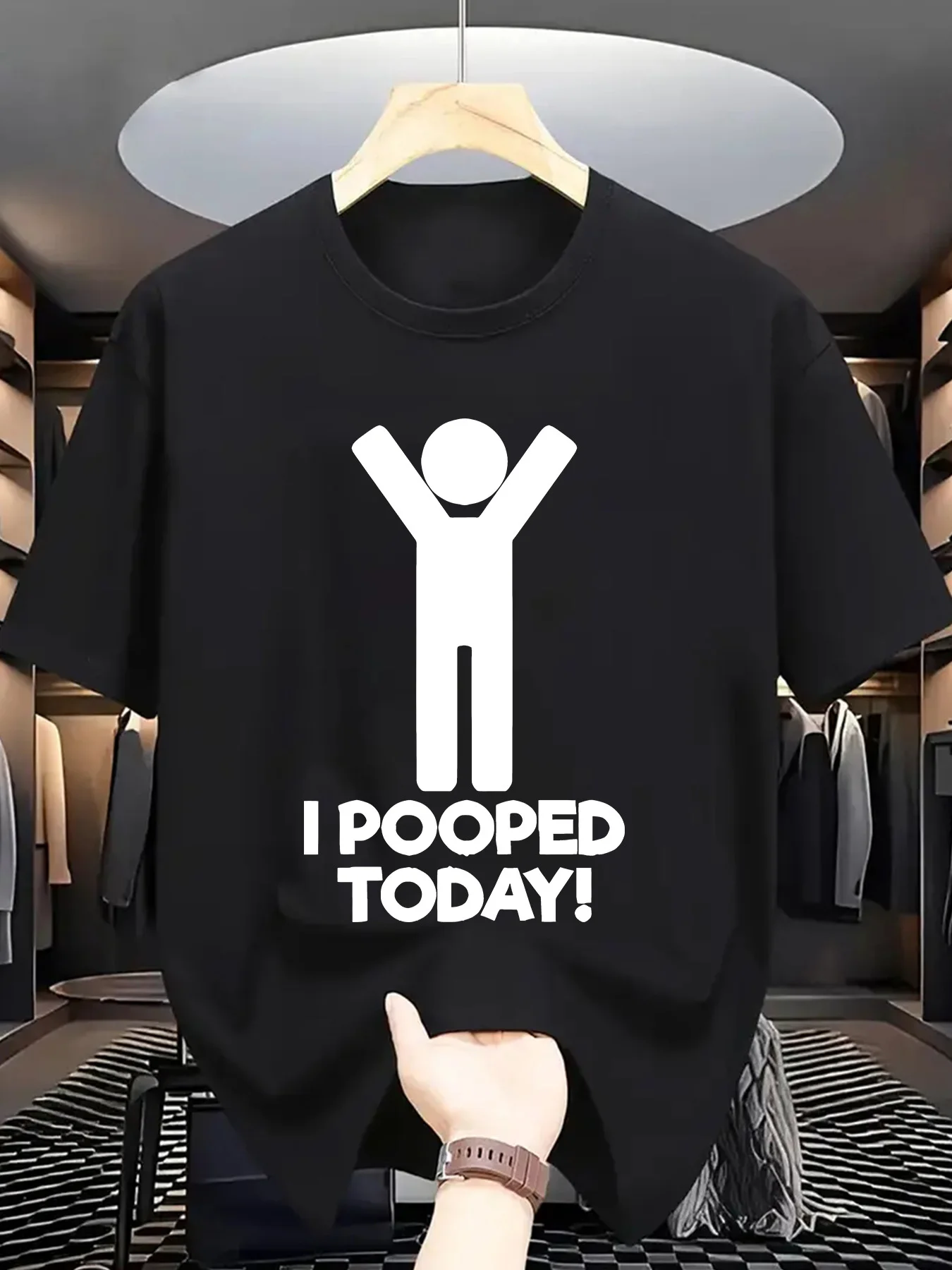 Women Crew Neck T Shirt I Pooped Today Funny Stick Figure Slogan Print Tees Soft Casual Tops For Ladies Daily Street Wear