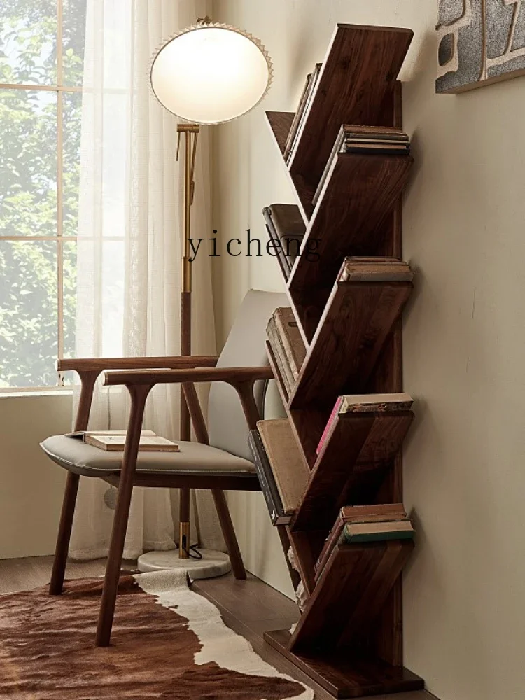 Yx North America Black Walnut Tree-Shaped Book Shelf Solid Wood Bookshelf Creative  Floor Shelf