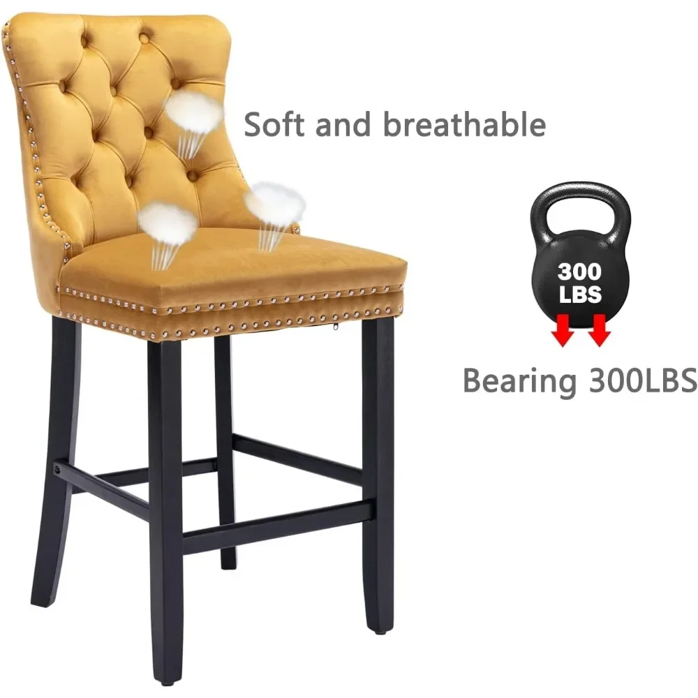 Tabouret de bar avec tête touffetée à boutons, chaise à rebord, siège recommandé à 27.2 avec dossier, lot de 2 tabourets de bar