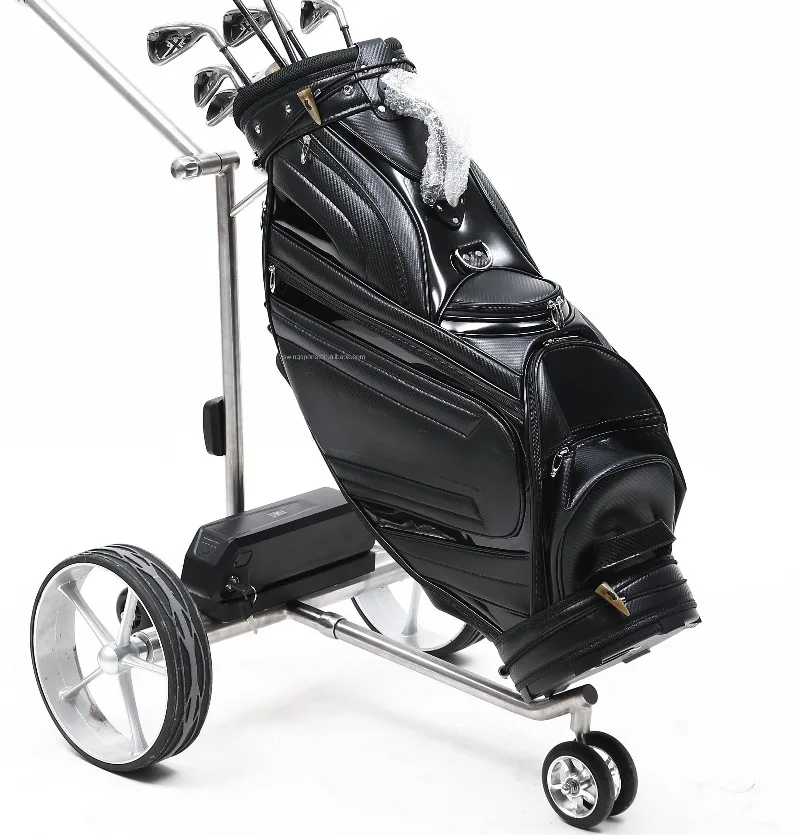 Customized Long Range Stainless Steel Electric Golf Trolleys Silver Follow Folding Push Carts with Bag