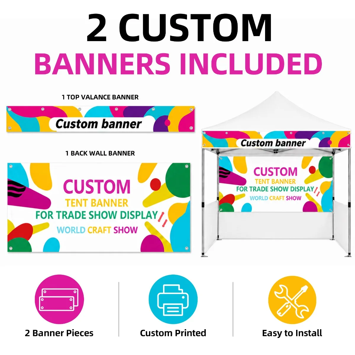 Custom Tent Banner for 3x4.5MCanopy Full‑Color Print Trade Show Display Curtain Custom Logo Booth Backdrop for Events Exhibition