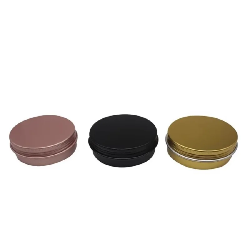 Candle Container 60ml Metal Round Cosmetic Cream Lip Balm Tins Black Gold Pink Empty Storage Cans Aluminum Jars Whit Screw Lids