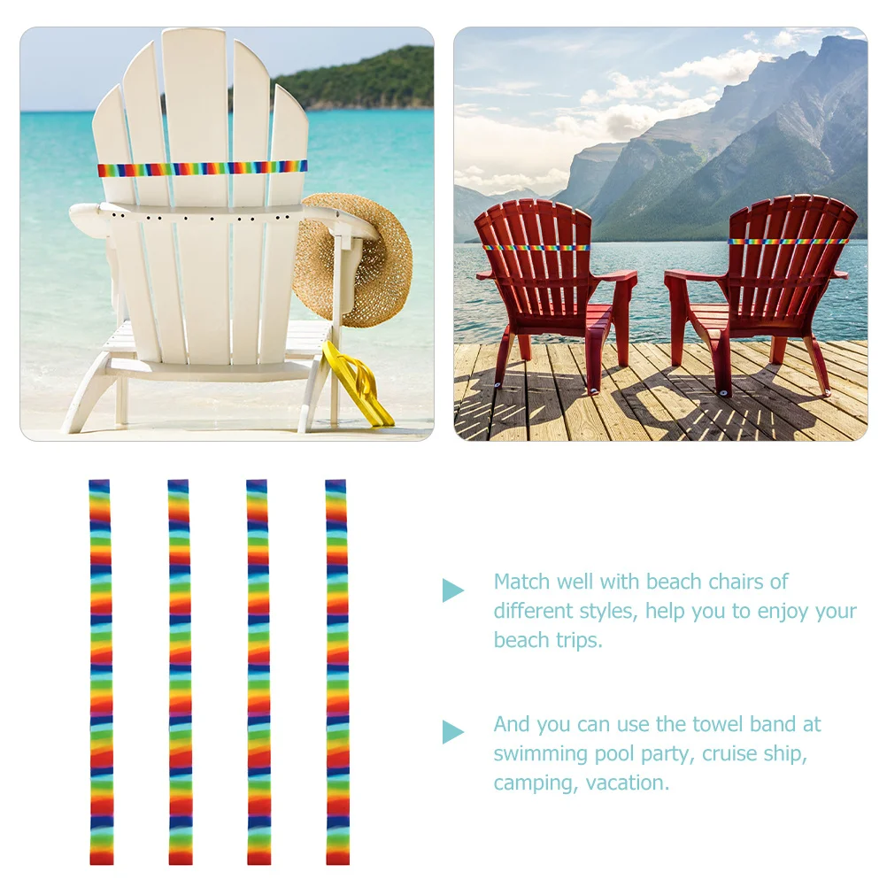 Bandas de toalla de playa, correas de fijación elásticas de silicona, Clips de arcoíris para sillas, crucero, Fiesta EN LA Piscina, accesorios de vacaciones, 4 Uds.