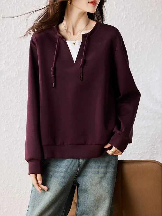 سترة نسائية رياضية كاجوال طويلة Sve مريحة بألوان علوية مكونة من قطعتين سترة بغطاء للرأس مناسبة للخريف #1