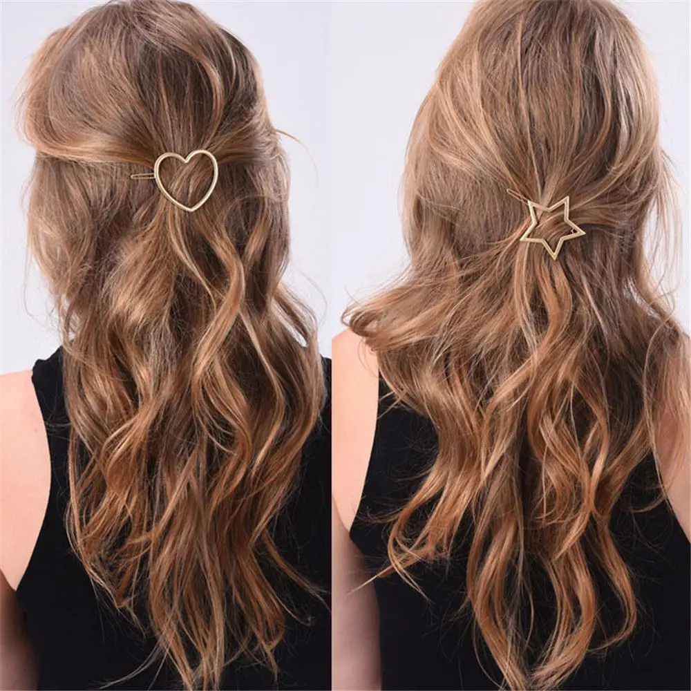 Women Girls Barrettes Hair Styling Bobby Pins Star Heart Hair Pins Geometric Hairpins Knot Hair Clip Metal Hairclips