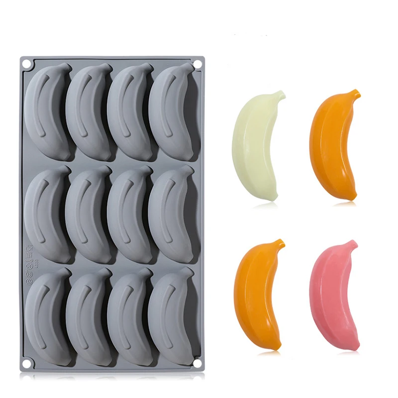 Silicone Banana Mousse Cake Mold 12 Holes Simulation Fruit French Dessert Mould Ice Cream Jelly Pudding Chocolate Baking Tools
