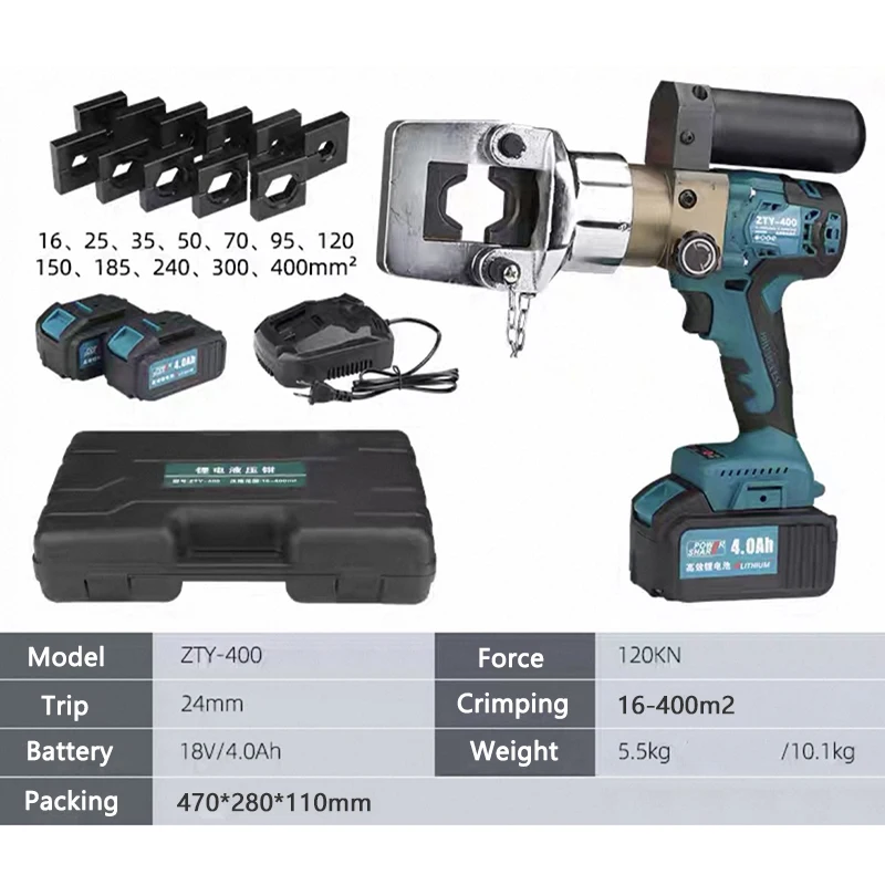 Brushless Electric Hydraulic Pliers ZTY-400 Small Portable Wire Crimping Pliers Copper Aluminum Terminals Crimping Machine