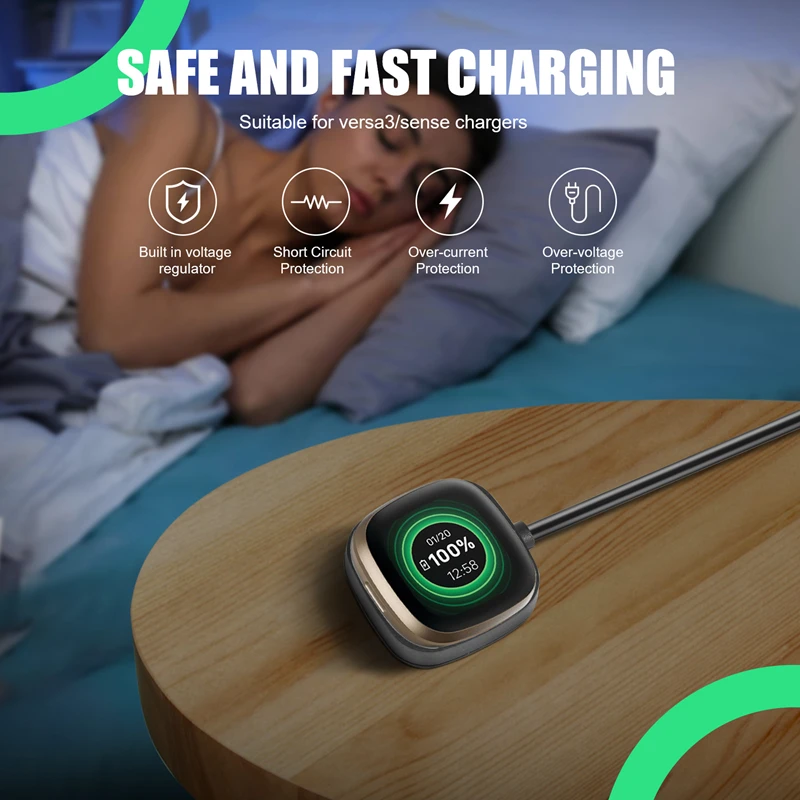 2Pack 3.3 FT Charger Cable USB Charging Dock For Fitbit Sense/Versa 3 Smartwatch