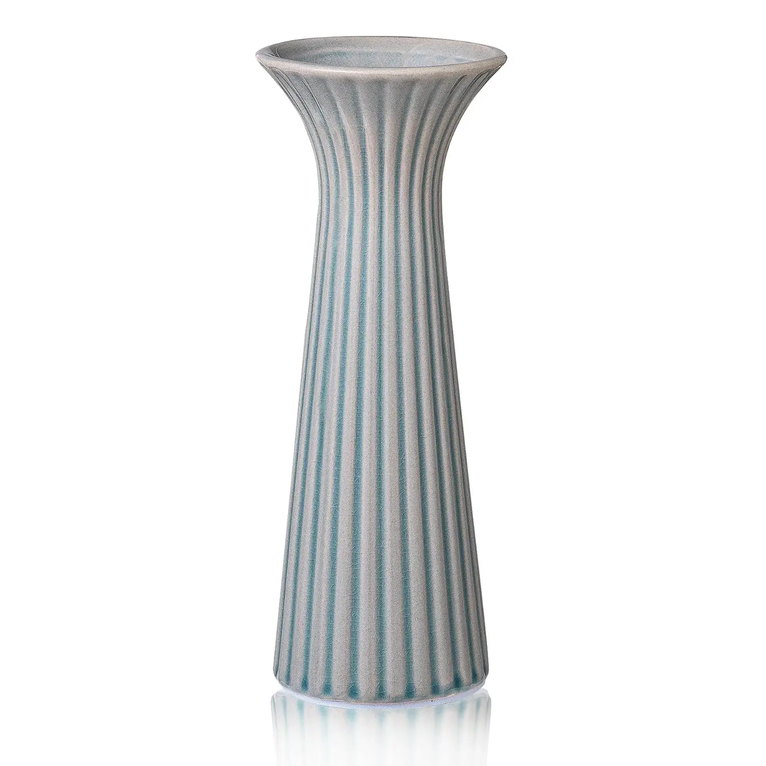 Vintage Blue Ceramic Vase for Pampas Grass, Rustic Farmhouse Decor, Small Flower Vase for Coffee Table & Living Room, Customized