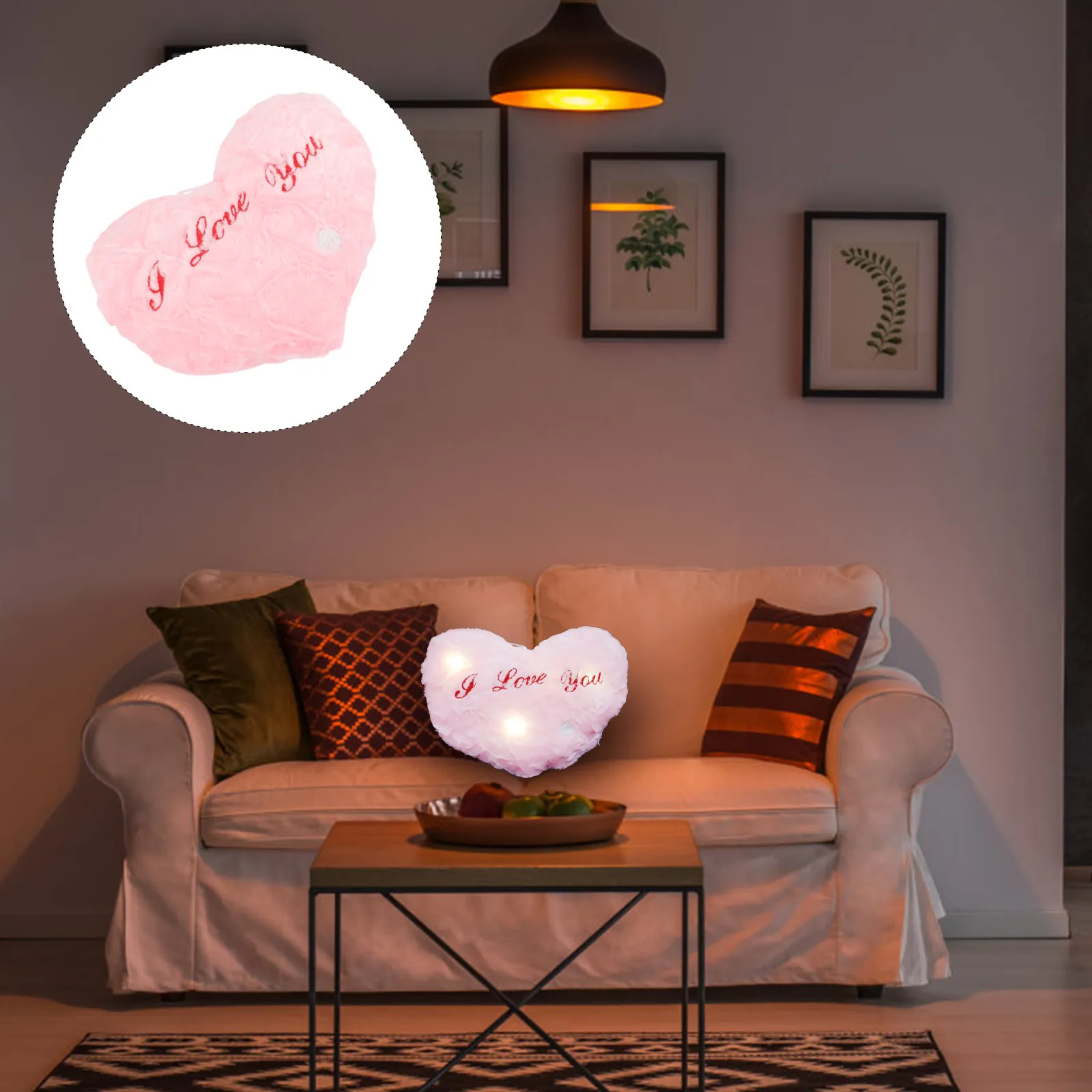 

Glowing Heart Shaped Pillow Soft Stuffed Cotton Filled for Bedroom Living Room Home Decoration Heart Shaped Pillow