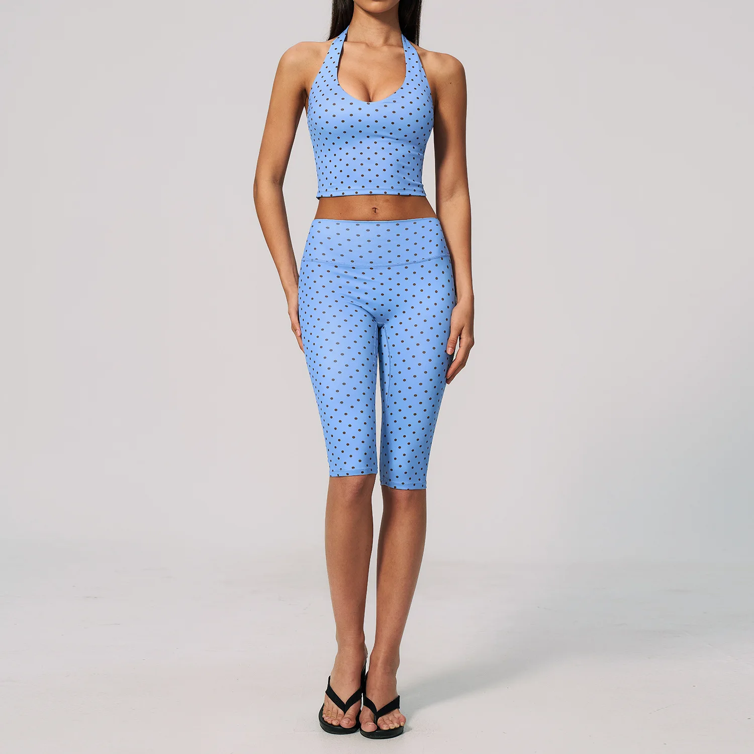 Yoga Capri Pants Set 2pcs Sport Set Women Polka Dot Athletic Wear Gym Push Up Yoga Pants Gym Suit Fitness Bra Workout Set Outfit