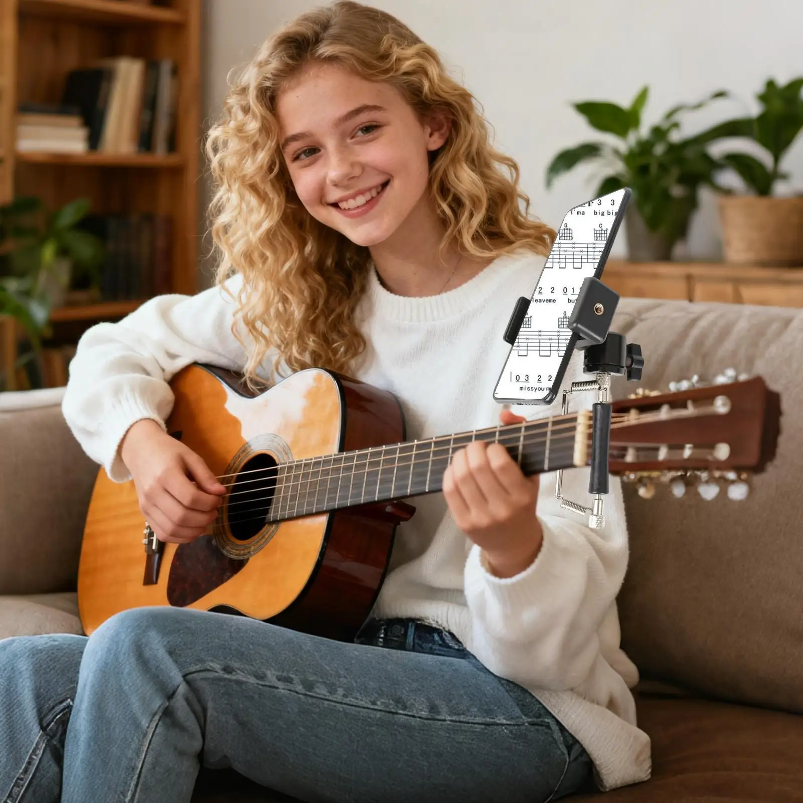 Adjustable Guitar Phone Mount Acoustic Instrument Accessories Guitar Cell Phone Holder Capo for Bass Ukulele Live Broadcast
