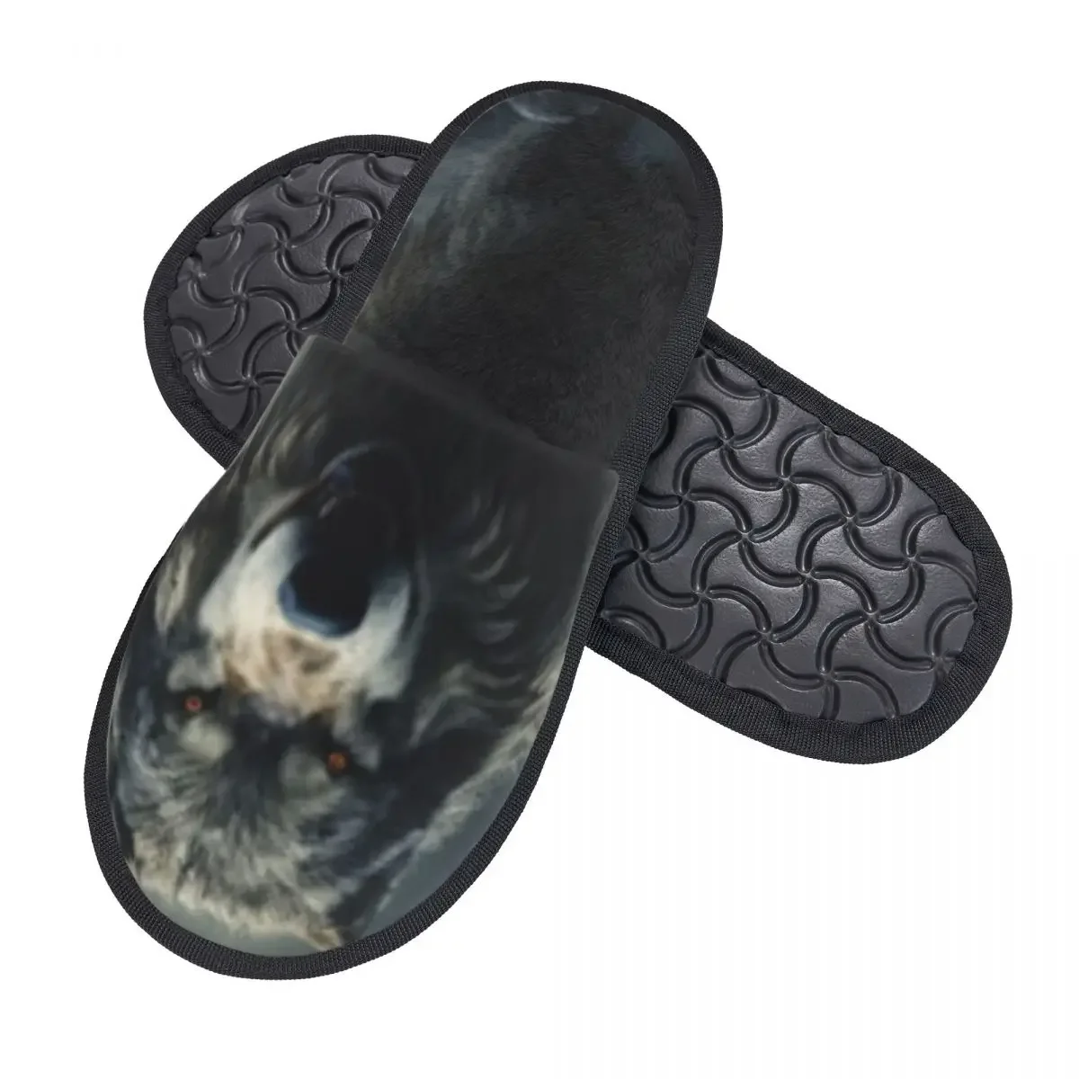 Winter Warm Women Men Plush Flat Indoor Slippers Wolf Standing On Rocks Furry Home Non-slip Shoes