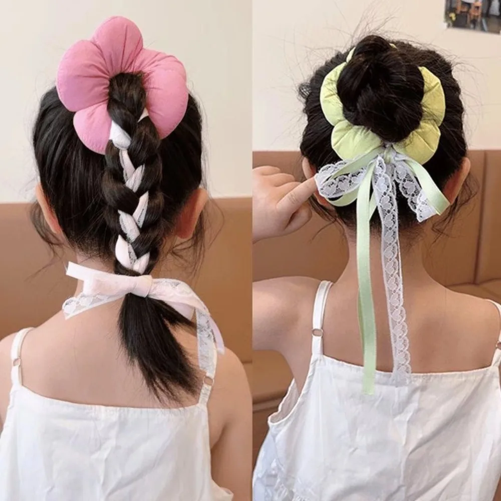 Преувеличенные детские резинки для волос с цветком, хлопковая лента, большие резинки для волос, держатель для хвоста, кольцо для волос с косой в корейском стиле
