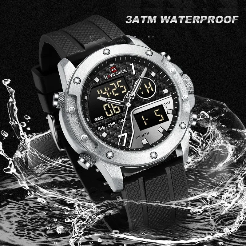 2024 NAVIFORCE Sports Waterproof Digital Display Man Clock Trend Casual Comfortable TPU Strap Luminous Quartz Men Watch